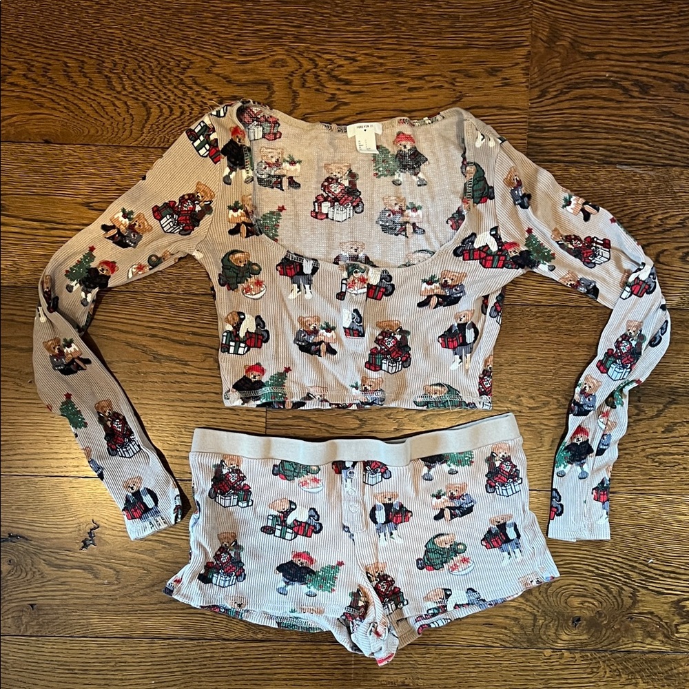 Festive Bear Print Pajama Set
